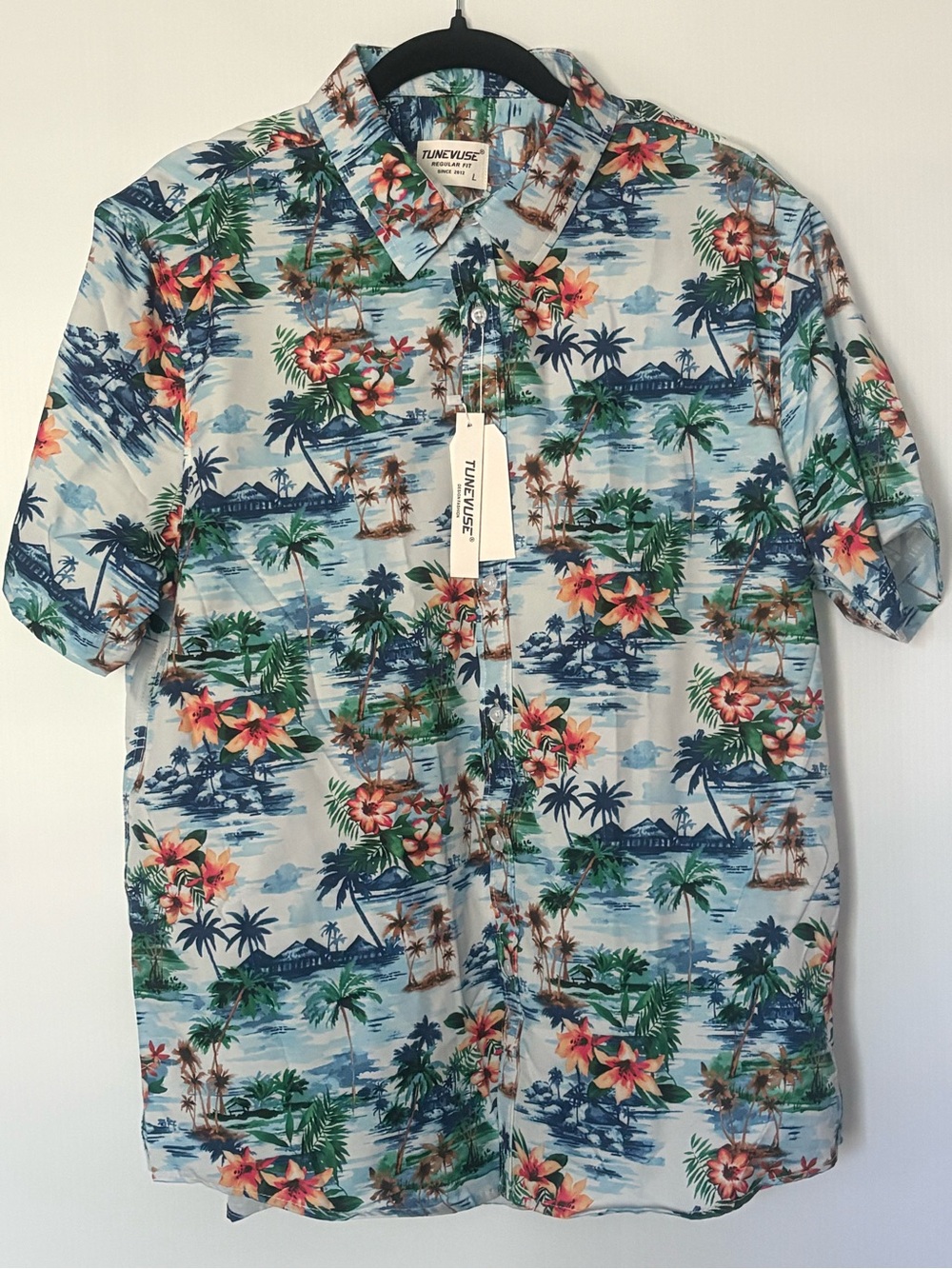 Men’s Light Blue Tropical Floral Short-Sleeve Button-Down Shirt